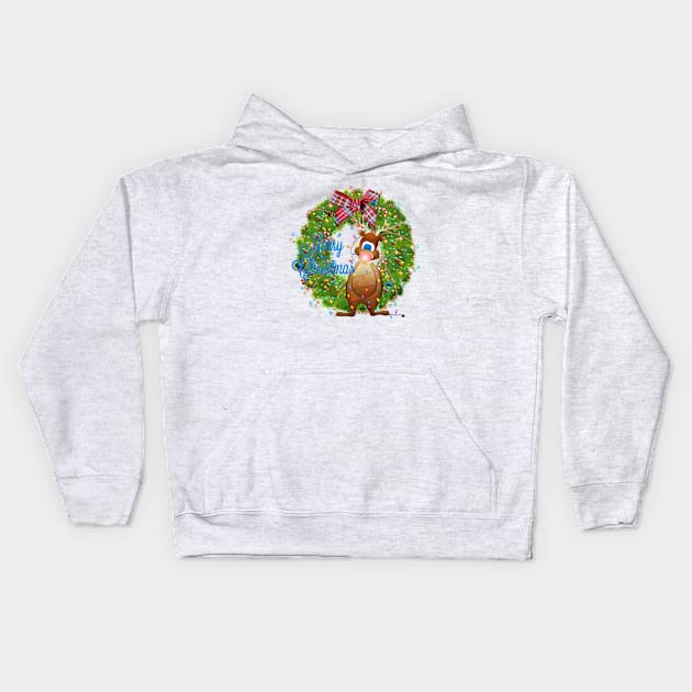 merry christmas reindeer Kids Hoodie by gossiprag